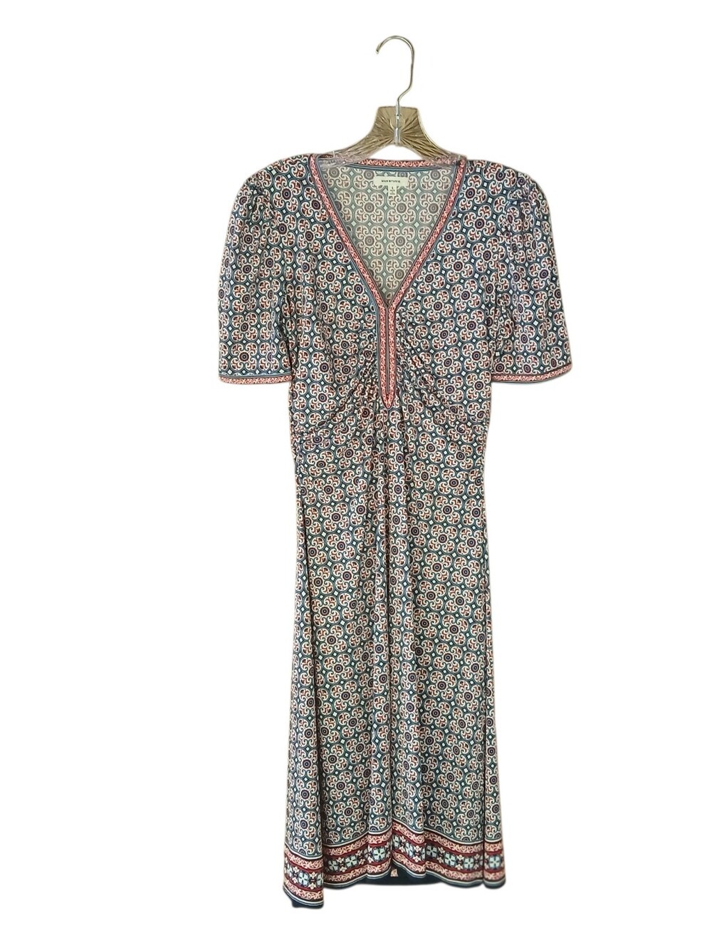 Max Studio Blue & Red Floral Short Sleeved Midi Dress Small